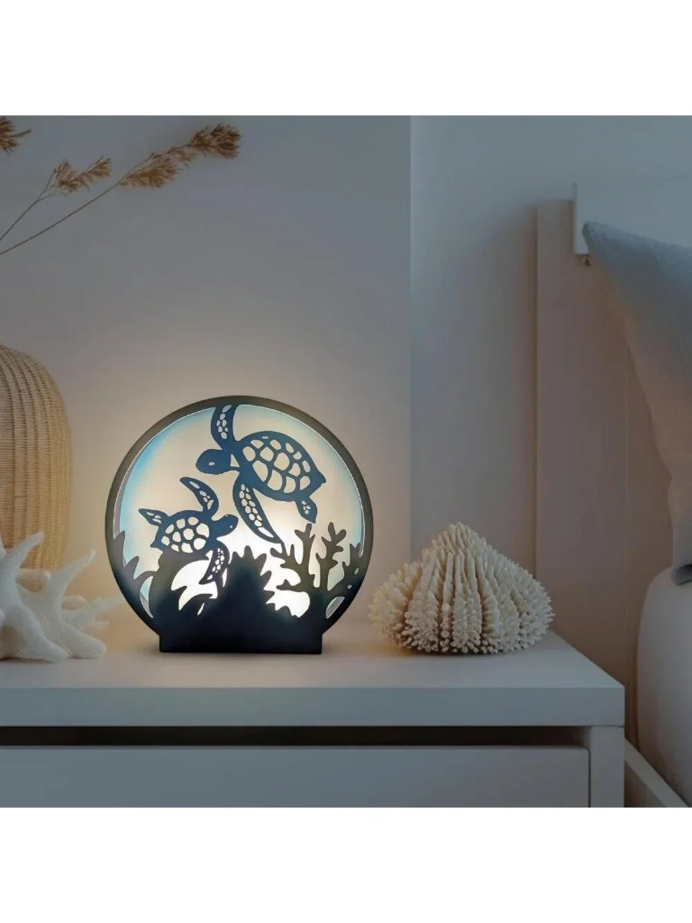 Coastal Sea Turtle Night Light - Nautical Tabletop Lamp for Beach House Decor